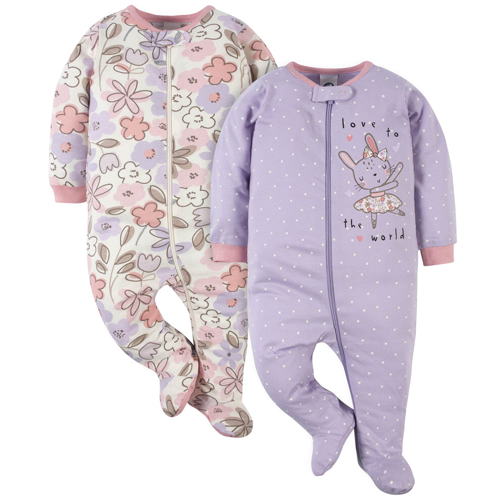 Gerber Baby Girls 2-Pack Sleep 'N Play Bunny Ballerina Purple Preemie