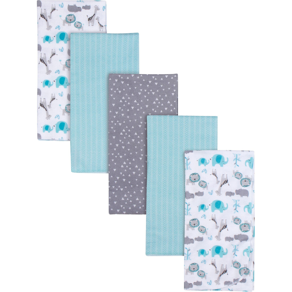 Gerber Boys Newborn Infant Baby Toddler Nursery 100% Cotton Flannel Receiving Swaddle Blanket  Safari White 5 Count (Pack of 1)