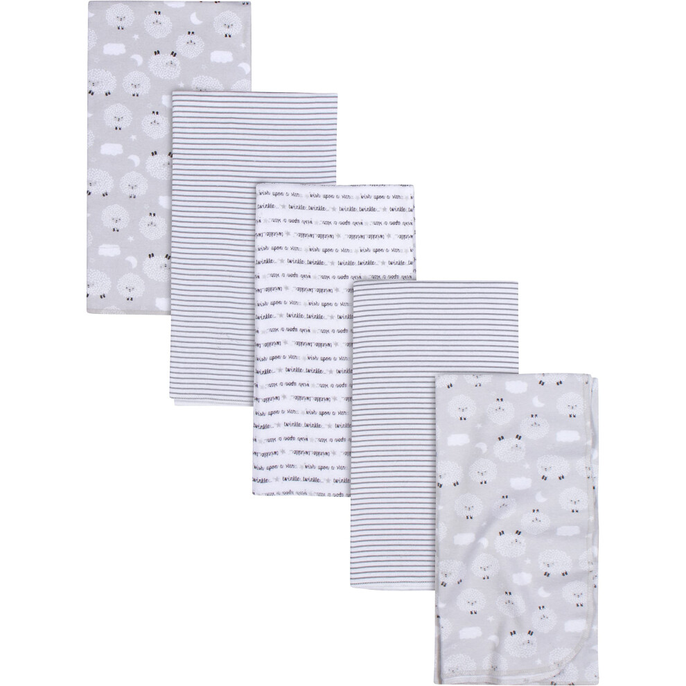 Gerber Boys and Girls Newborn Infant Baby Toddler Nursery 100% Cotton Flannel Receiving Swaddle Blanket  Sheep Grey  Pack of 5