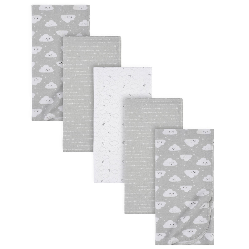 Gerber Boys and Girls Newborn Infant Baby Toddler Nursery 100% Cotton Flannel Receiving Swaddle Blanket  Clouds Grey  5-Pack