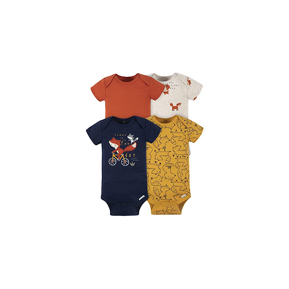 Gerber Baby Boys' 4-Pack Short Sleeve Onesies Bodysuits  Orange Fox  Newborn