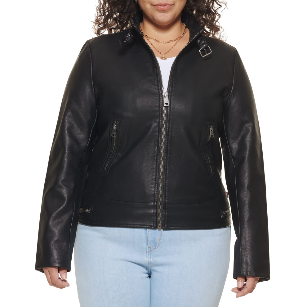 Levi's Women's Size Faux Leather Motocross Racer Jacket (Standard and Plus)  Black Latch Collar  1X