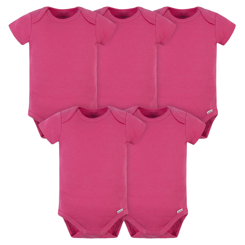 gerber Baby 5 Pack Onesies Multi-Packs Bundle Interlock 180 gsm  Hot Pink  6-9 Months