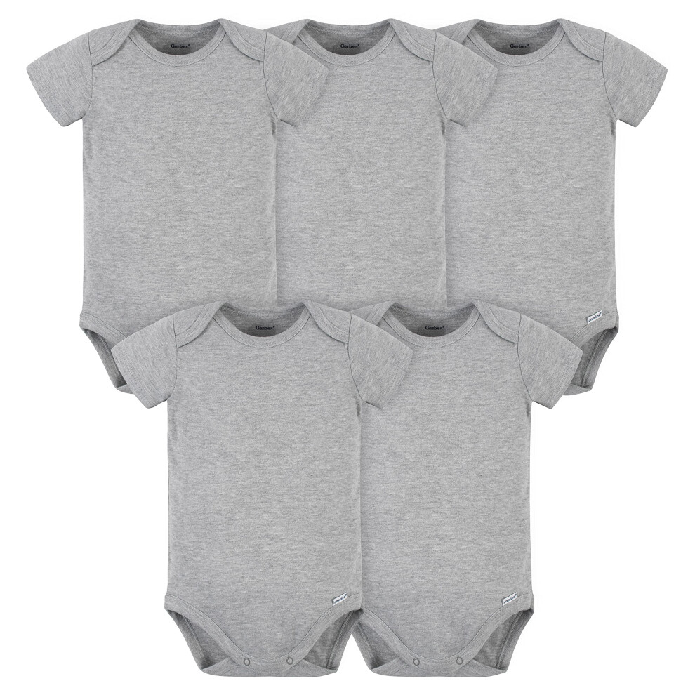 gerber Baby 5 Pack Onesies Multi-Packs Bundle Interlock 180 gsm  Heather grey  12 Months