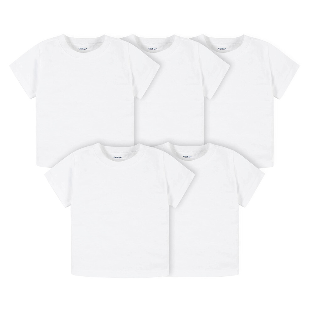 Gerber Baby Toddler 5-Pack Solid Short Sleeve T-Shirts Jersey 160 GSM  White  4T