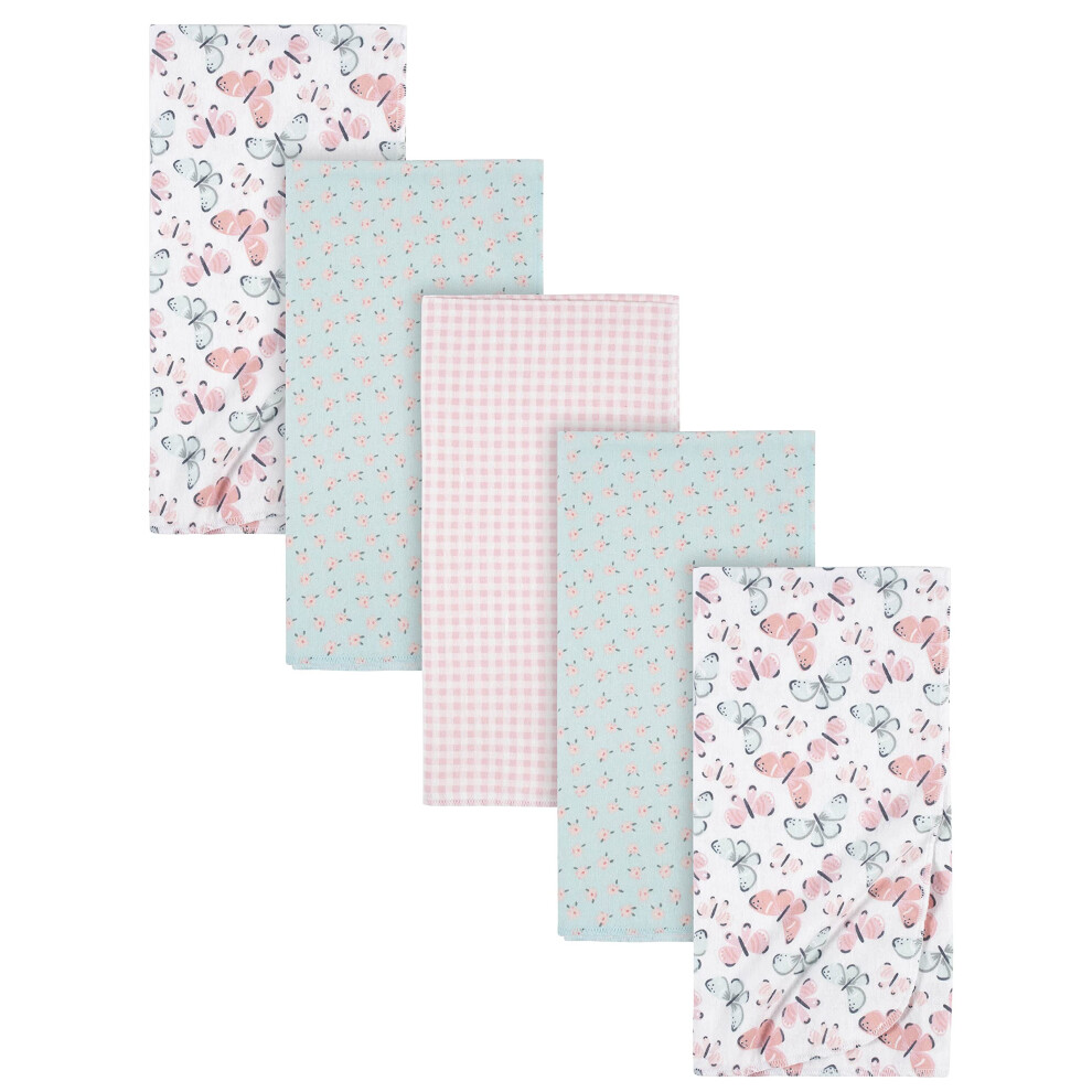 Gerber Girls Newborn Infant Baby Toddler Nursery 100% Cotton Flannel Receiving Swaddle Blanket  Butterfly White  Pack of 5