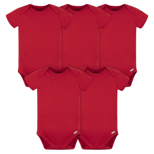 Gerber gerber unisex μωρό 5 Πακέτο Onesies Συσκευασία Interlock 180 gsm Μπλούζα, Κόκκινο, 12 Μηνών Η.Π.Α.