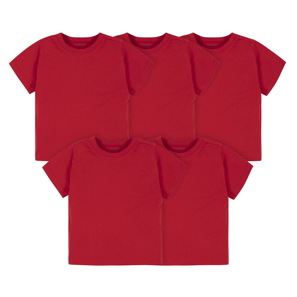 Gerber Baby Toddler 5-Pack Solid Short Sleeve T-Shirts Jersey 160 GSM  Red  2T