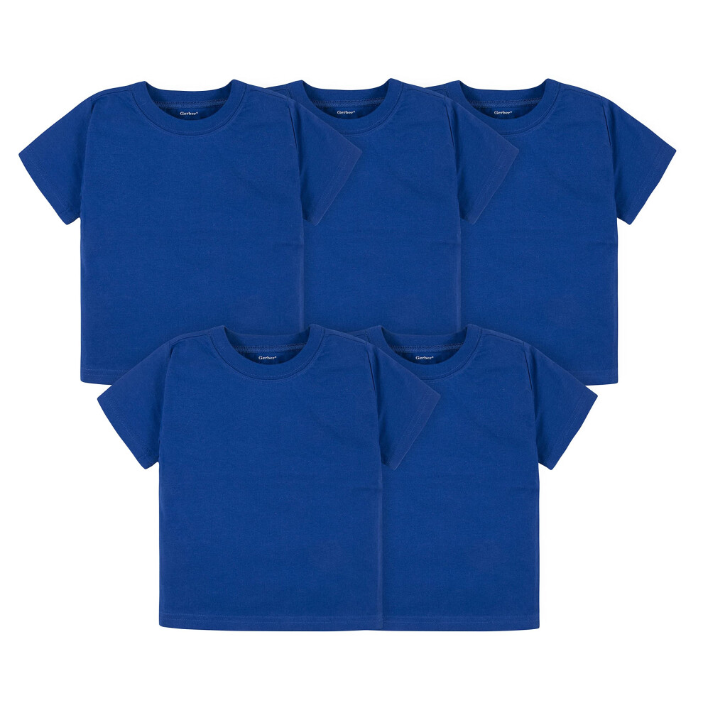 gerber Baby Toddler 5-Pack Solid Short Sleeve T-Shirts Jersey 160 gSM  Royal  5T