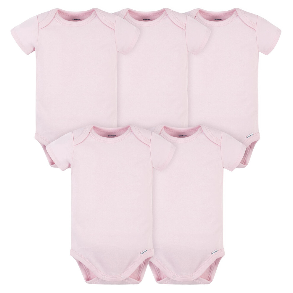 gerber Baby 5 Pack Onesies Multi-Packs Bundle Interlock 180 gsm  Light Pink  18 Months