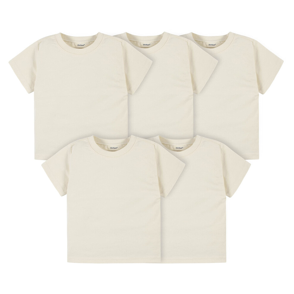 Gerber Baby Toddler 5-Pack Solid Short Sleeve T-Shirts Jersey 160 GSM  Natural  4T