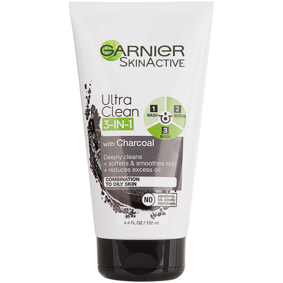 Garnier SkinActive Charcoal 3 in 1 Face Wash  Scrub and Mask  4.4 fl. oz.