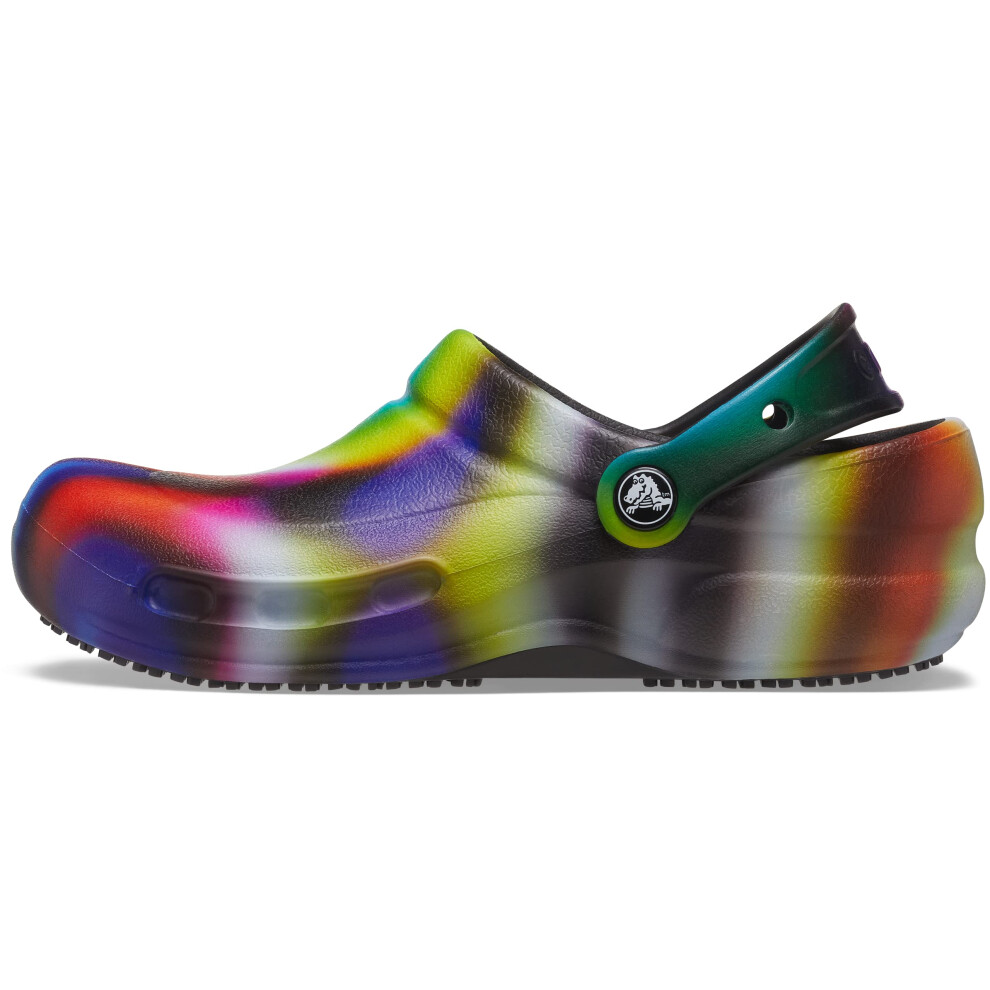 Crocs Unisex Bistro Graphic Clogs  Slip Resistant Work Shoes  Neon Tie Dye  Numeric_6 US Women