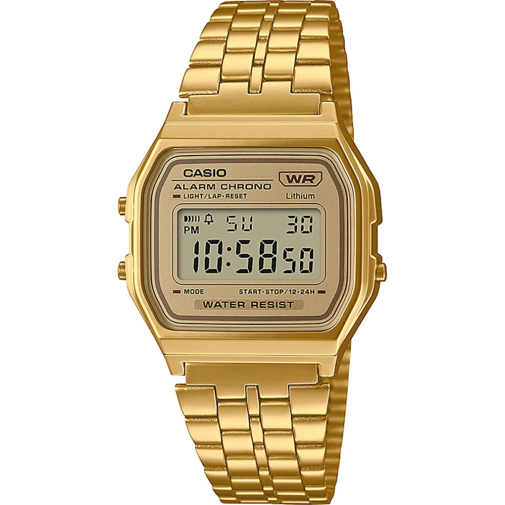 Casio Unisex-Adults Digital Quartz Watch with Stainless Steel Strap A158WETG-9AEF  Gold  A158WETG-9AEF