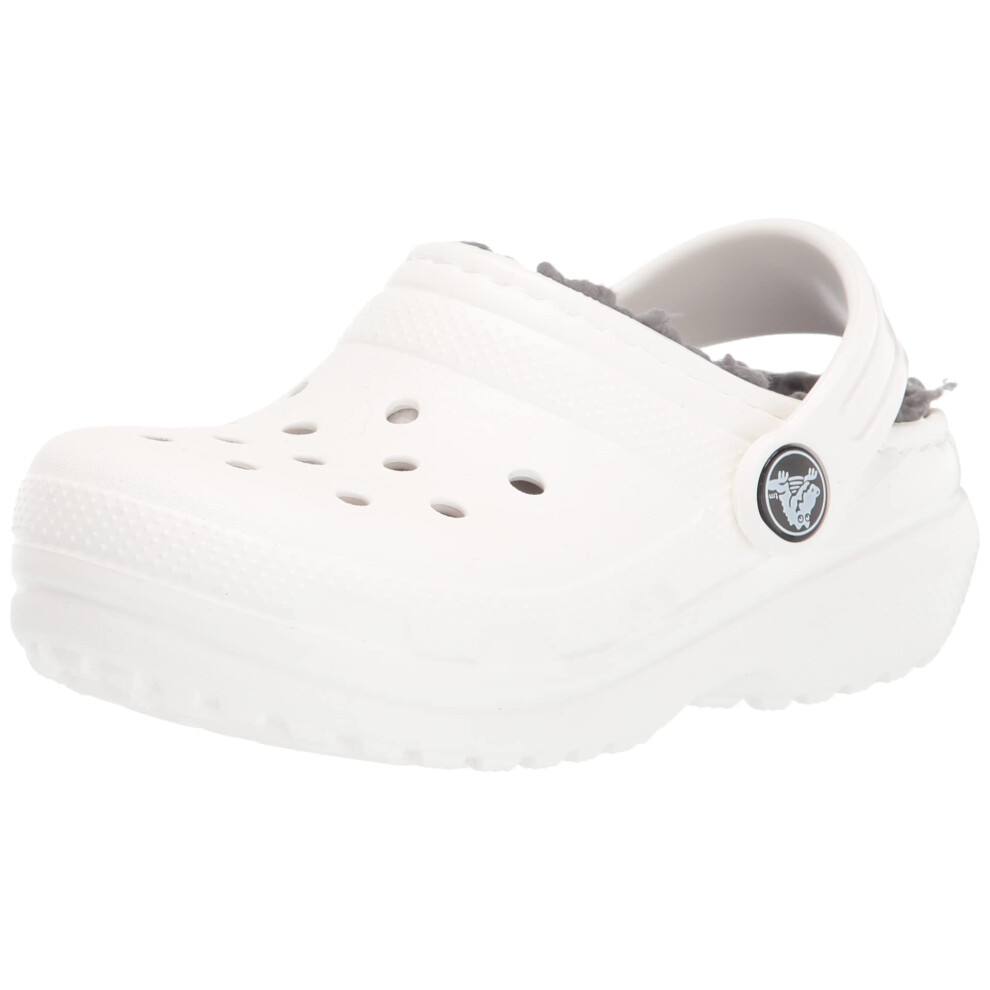 Crocs Unisex-Child Classic Lined Clog | Toddler Slippers  White/Grey  5 Toddler