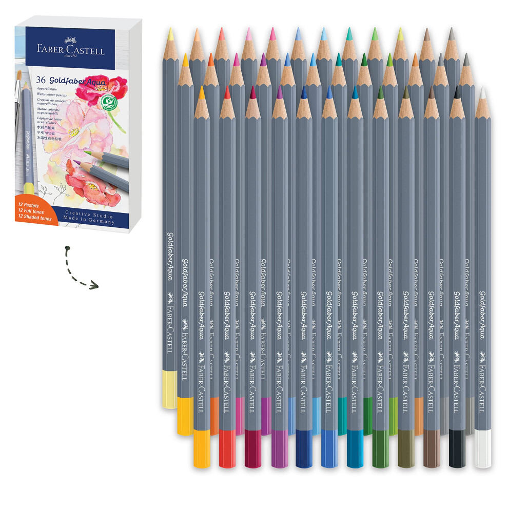 Faber-Castell Goldfaber Aqua Watercolor Pencils Gift Set - 36 Count  12 Pastel and 24 Standard Colors  Water Coloring Pencils for Adults