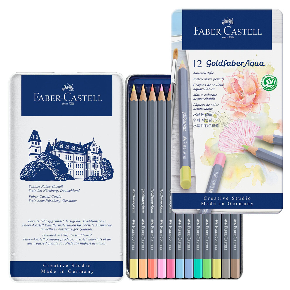 Faber-Castell Goldfaber Aqua Pastel Watercolor Pencils - 12 Pastel Water Colored Pencils  Water Color Pencils for Painting and Drawing