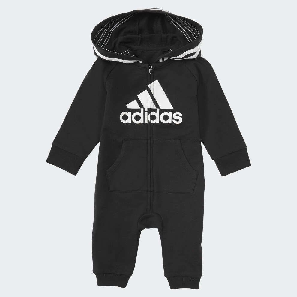 adidas unisex baby Infant Girls' and Boys' Long Sleeve Hooded Coverall Overalls  Black  18 Months US