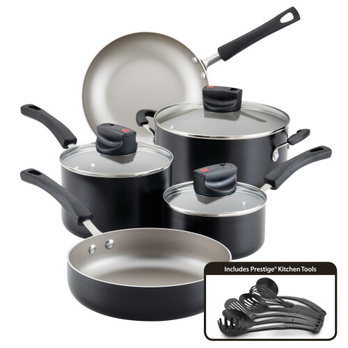 Farberware Σετ μαγειρικών σκευών Farberware Smart Control με αντικολλητικά σκεύη 14 τεμαχίων, μαύρο