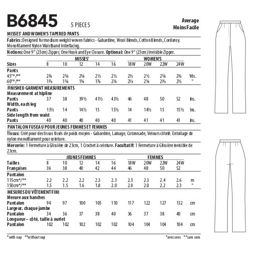 Butterick Butterick Γυναικείο Στενό Παντελόνι, Κωδ. B6845 Σετ Ραπτικής, Ένα Μέγεθος, Πολύχρωμο 1