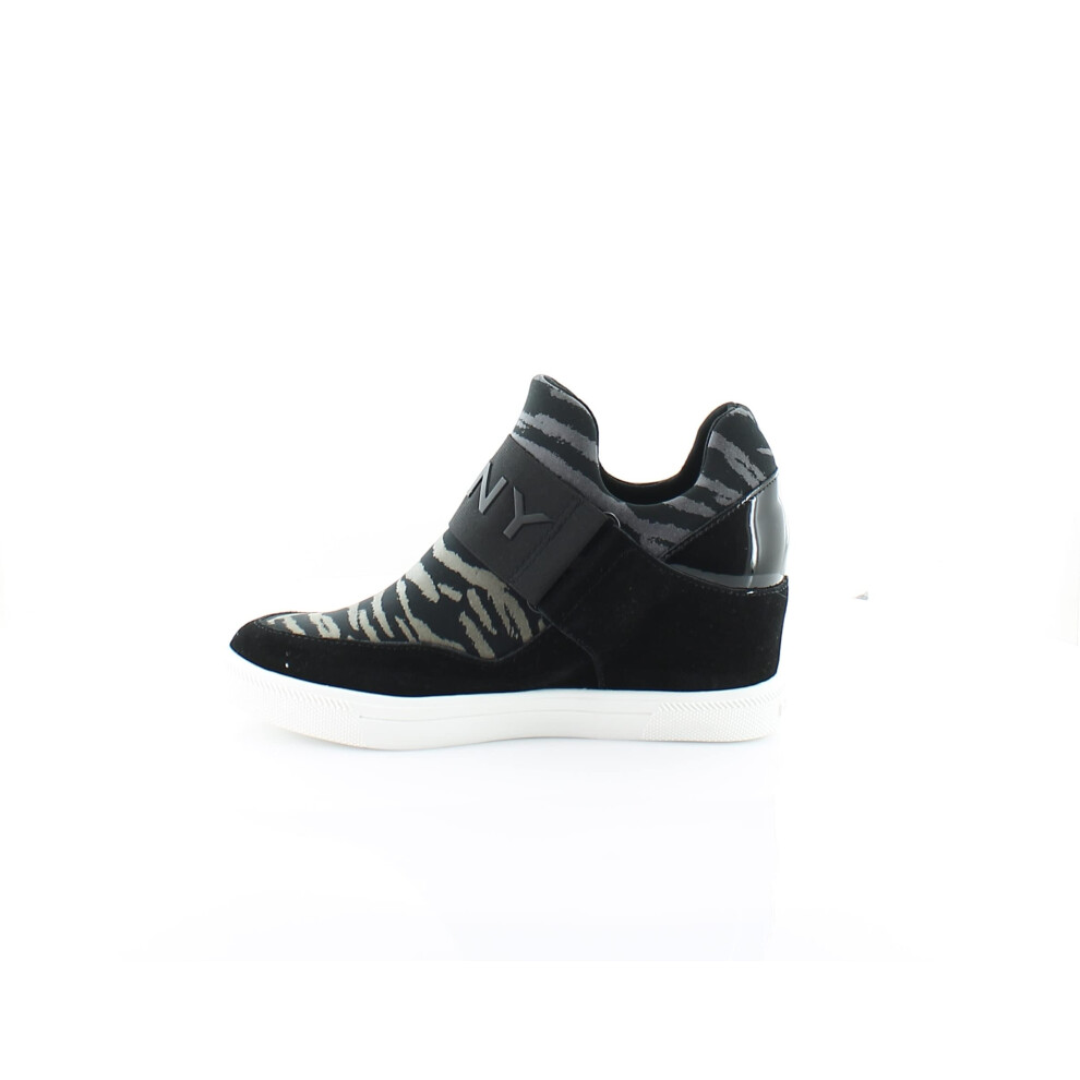 DKNY Women's High-Top Sneakers - Slip-On Shoes with Hidden Wedges  Black Logo Cosmos  6.5