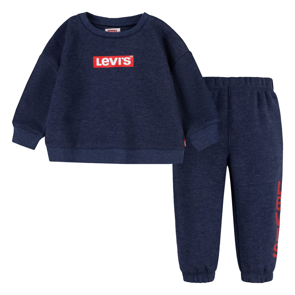 Levi's Baby Girls' Crewneck Sweatshirt and Joggers 2-Piece Outfit Set  Peacoat Heather  2T