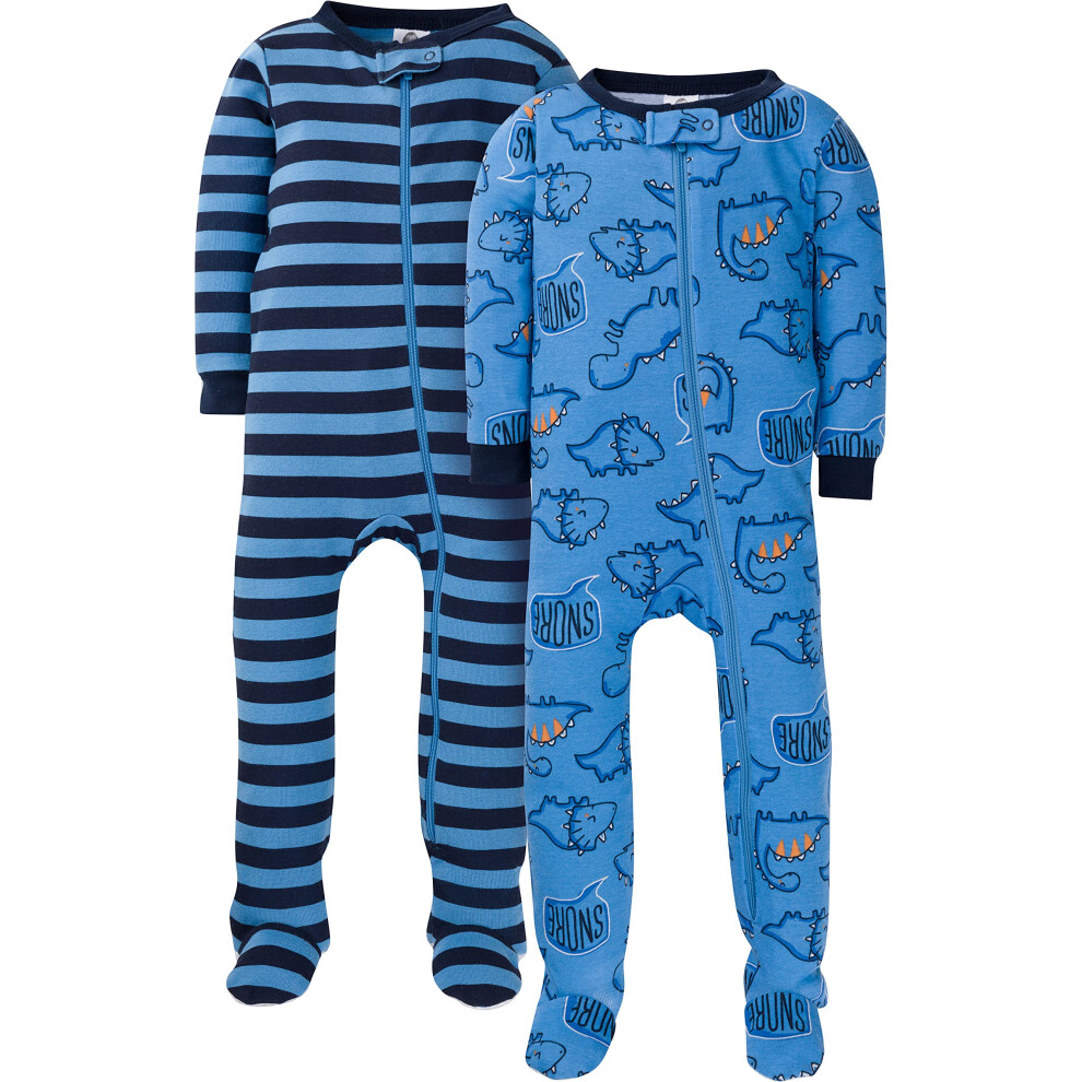Gerber Baby Boys' 2-Pack Footed Pajamas  Sleepy Blue Dino  24 Months