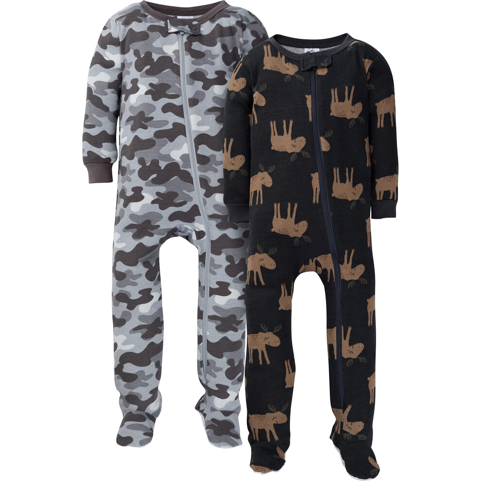 Gerber Baby Boys' 2-Pack Footed Pajamas  Grey Camo  6-9 Months