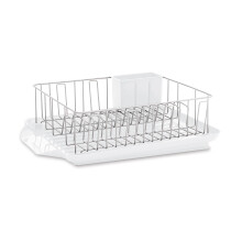 Escurreplatos grande Farberware Classic resistente a la oxidaci   n con 3 compartimentos extra   bles y escurridor (3 piezas), color blanco