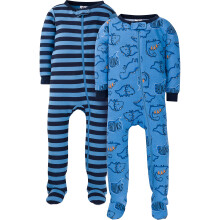 Gerber Baby Boys 2 csomagos talpas pizsama Sleepy Blue Dino 18 hnapos