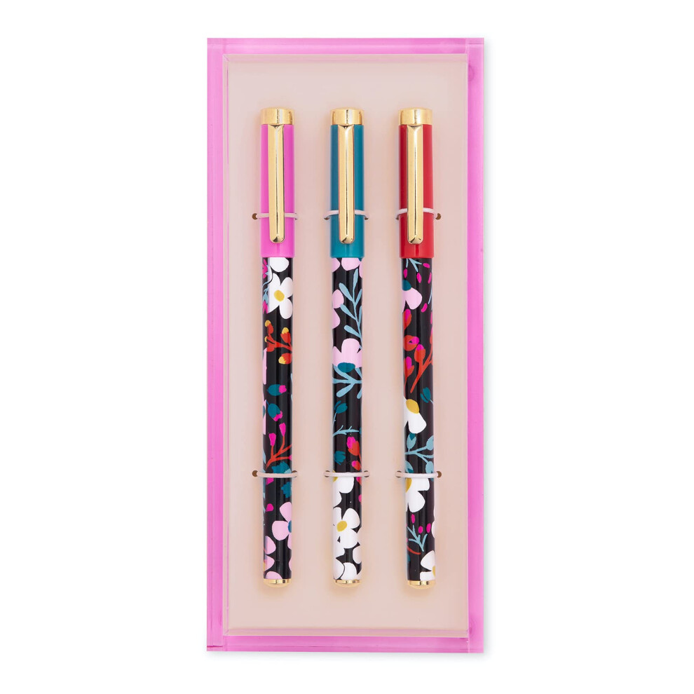 Kate Spade New York Fine Tip Pen Set of 3  Black Ink Pens with Acrylic Desk Organizer Tray  Fall Floral