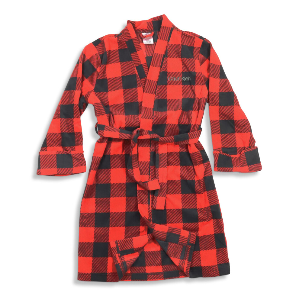 Calvin Klein Kids Little Toddler Boys Loungewear Sleepwear  Cuffed-Sleeve Soft Bathrobe Pajamas Pj  Red Buffalo Plaid  Small US