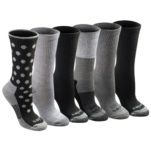 Dickies Dickies dame Dri-tech Moisture Control Crew Multipack Sokker Sort Dot Assorted (6 par) Skost?rrelse 4-6 US