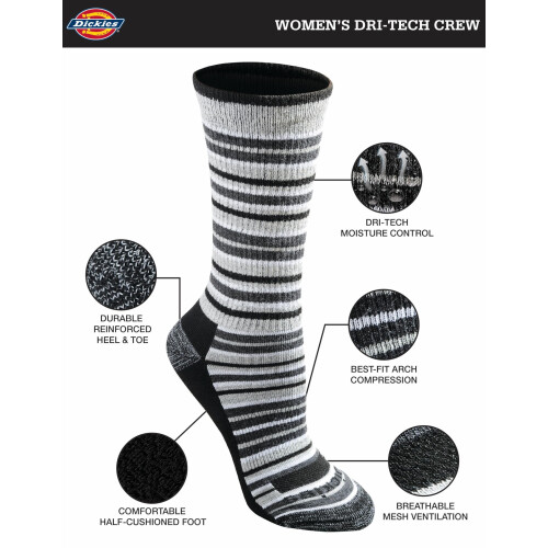 Dickies Dickies Damen Dri-Tech Moisture Control Crew Socken Multipack Stripe (6 Paar), Schuhgre: 1013 1