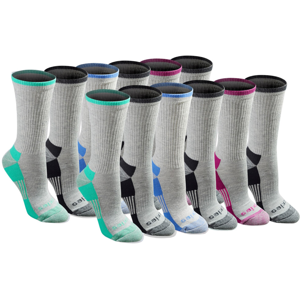 Dickies Women's Dri-Tech Essential Moisture Control Crew Socks Available In S-Xl (6 Grey Assorted (12 Pairs) Small