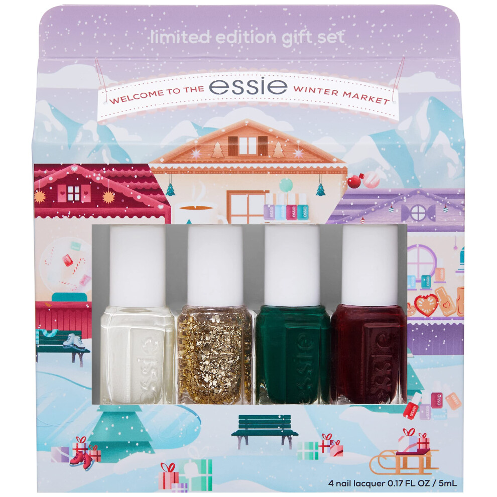essie New Limited Edition Holiday 4 Piece Mini Gift Set Featuring Nail Color Off Tropic Wicked Summit of Style and Blanc Kit