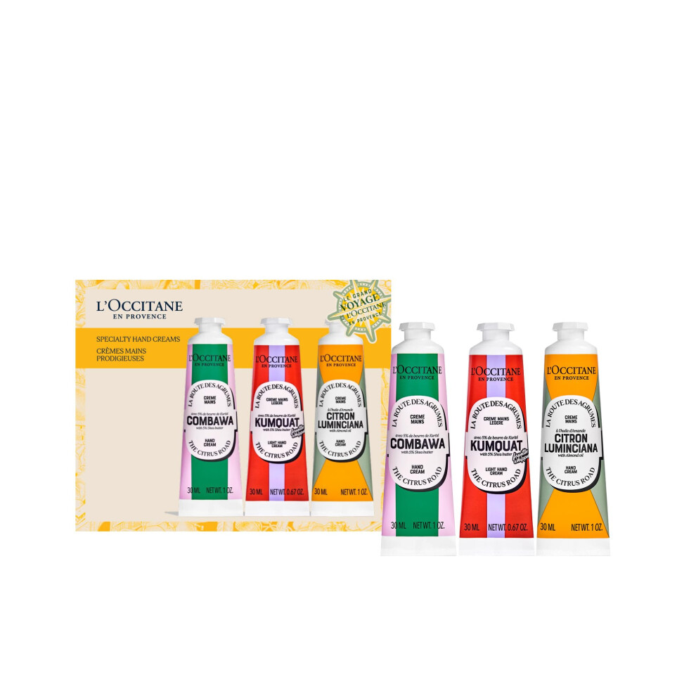 L'OCCITANE Nourishing & Protective Specialty Hand Cream Trio: Gift Holiday Hand Creams Featuring Shea Butter and Almond Oil  With Citrus Scents