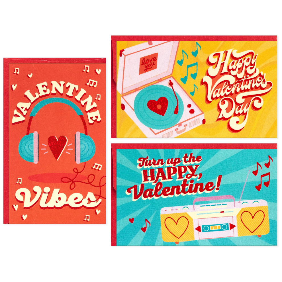 Cartes De Saint-Valentin Hallmark Mini Musique (18 Cartes Avec Enveloppes) Casque Boombox Tourne-Disque-image