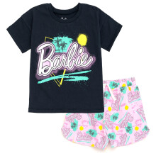 Conjunto de camiseta y pantalones cortos de Barbie para niña 4T