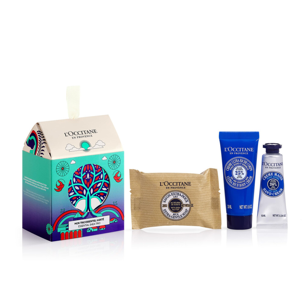 L'OCCITANE Shea Holiday Ornament Gift Set for Comforted & Nourished Skin: Includes Travel-Sized Shea Butter Hand Cream  Ultra Rich Body Cream and Milk