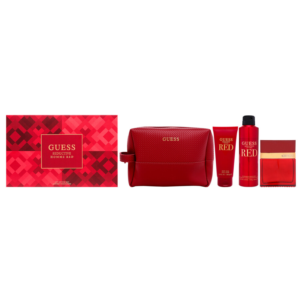Coffret cadeau Guess Seductive Red pour homme, 4 pi   ces, vaporisateur EDT 96 ml, vaporisateur corporel 170 ml, pochette de gel douche 96 ml