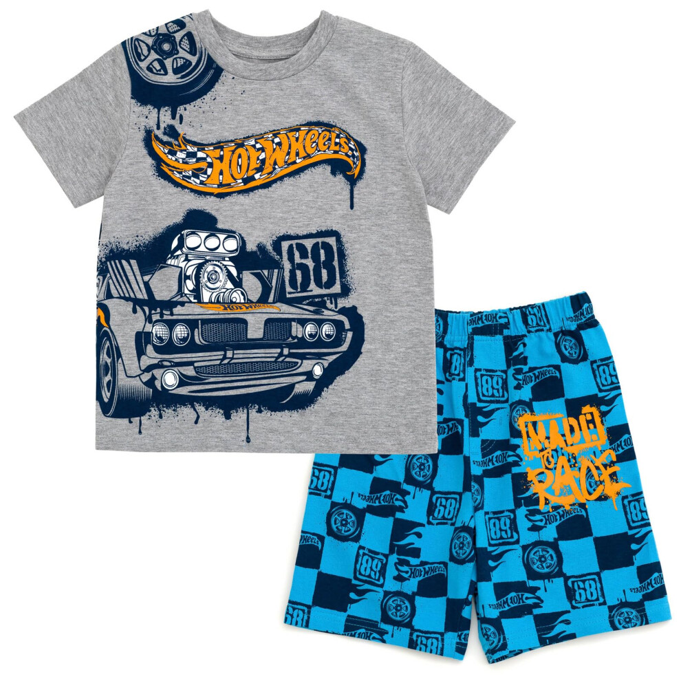 Hot Wheels Toddler Boys T-Shirt and French Terry Shorts Outfit Set Gray/Blue 5T