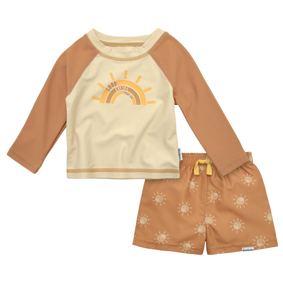 Gerber Baby Boy's Toddler Long Sleeved Rashguard Swim Bathing Suit Set  Suns  5T