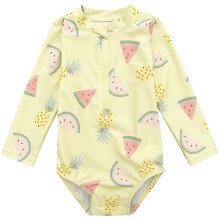 Maiô de Uma Peça para Meninas com Manga Longa, Amarelo Fruta