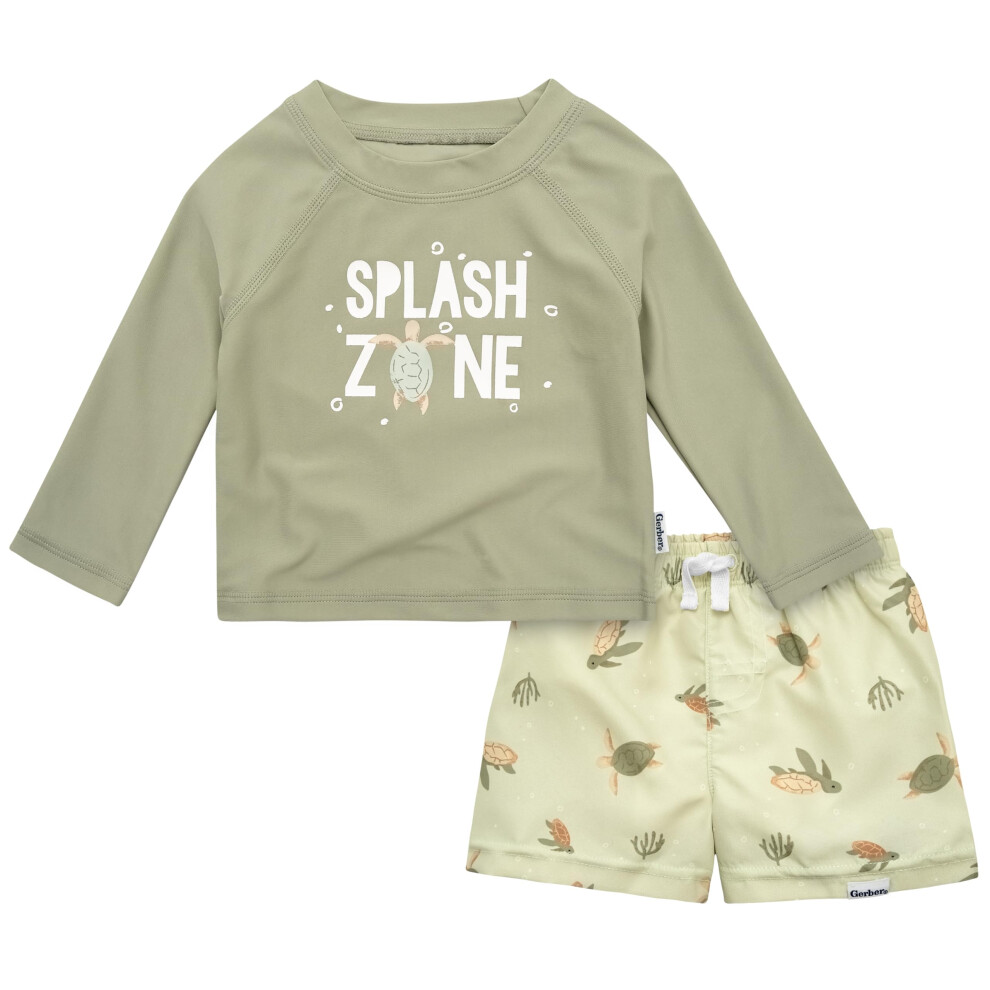 Gerber Baby Boy's Toddler Long Sleeved Rashguard Swim Bathing Suit Set  Turtles  3-6 Months