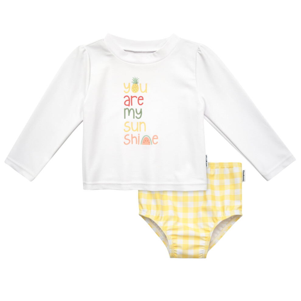 Gerber Baby Girl's Toddler Long Sleeved Rashguard Swim Bathing Suit Set  Yellow Fruit  24 Months