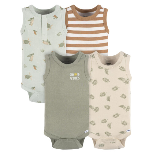 Gerber Gerber Baby Jongens Multi-Pack Mouwloze Rompers, Zeeschildpadden