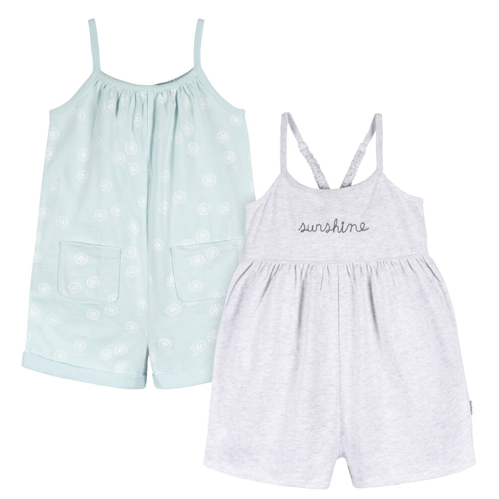 Gerber Baby Girls Toddler 2-Pack Sleeveless Romper Jumpsuit  Light Grey and Sand Dollars  12 Months