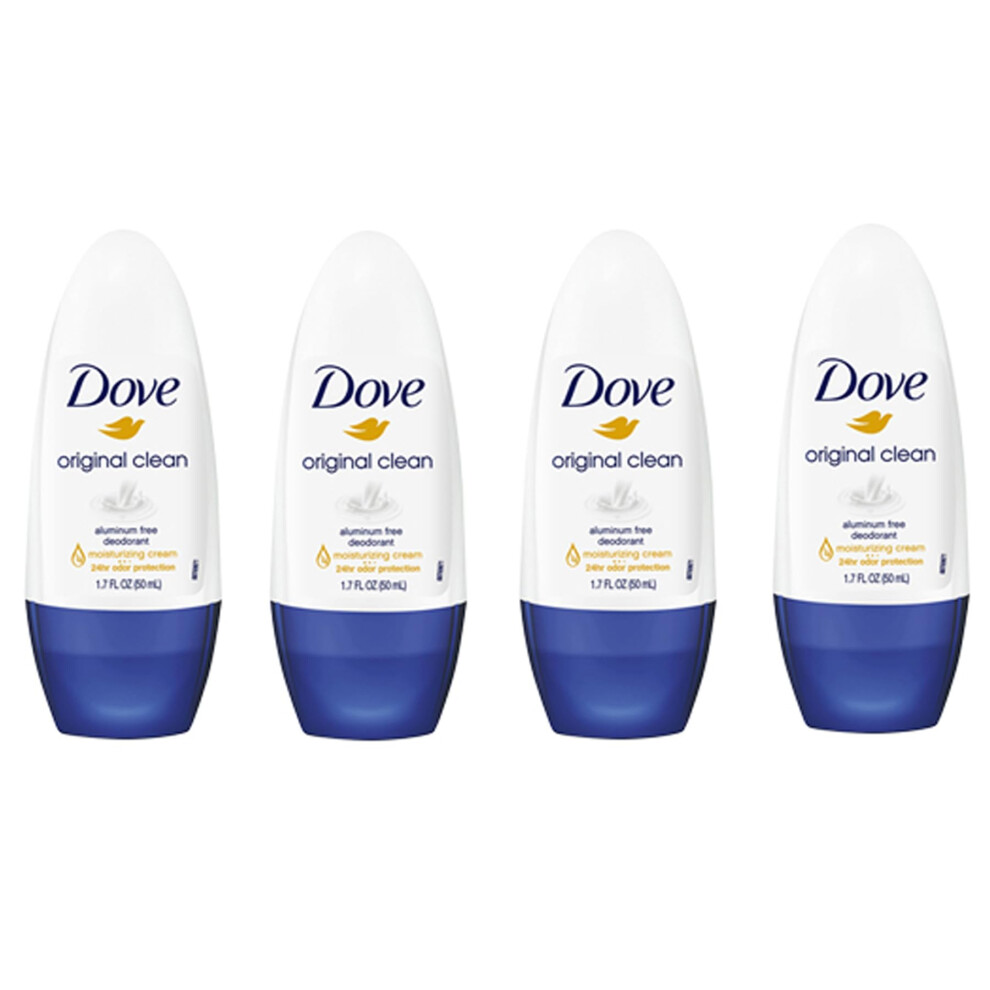 Dove Original Clean Roll On Deodorant  Aluminum Free  All Day Odor Protection  4-Pack  1.7 FL Oz Each  4 Bottles