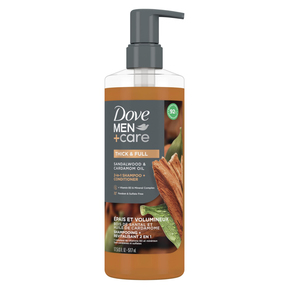 Dove Men+Care 2-in-1 Shampoo + Conditioner Sandalwood & Cardamom Oil for Thick & Full Hair  + Vitamin B3 & Mineral Complex  17.5 oz
